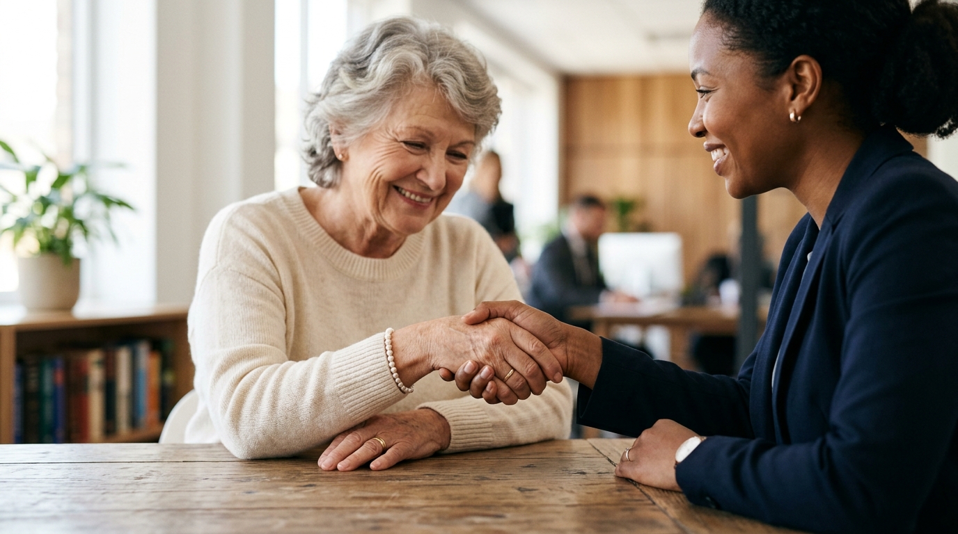 An attorney and client shaking hands after a free case review